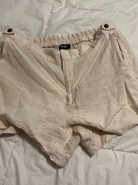 Lord & Taylor Beige Elastic Waist Linen Shorts
